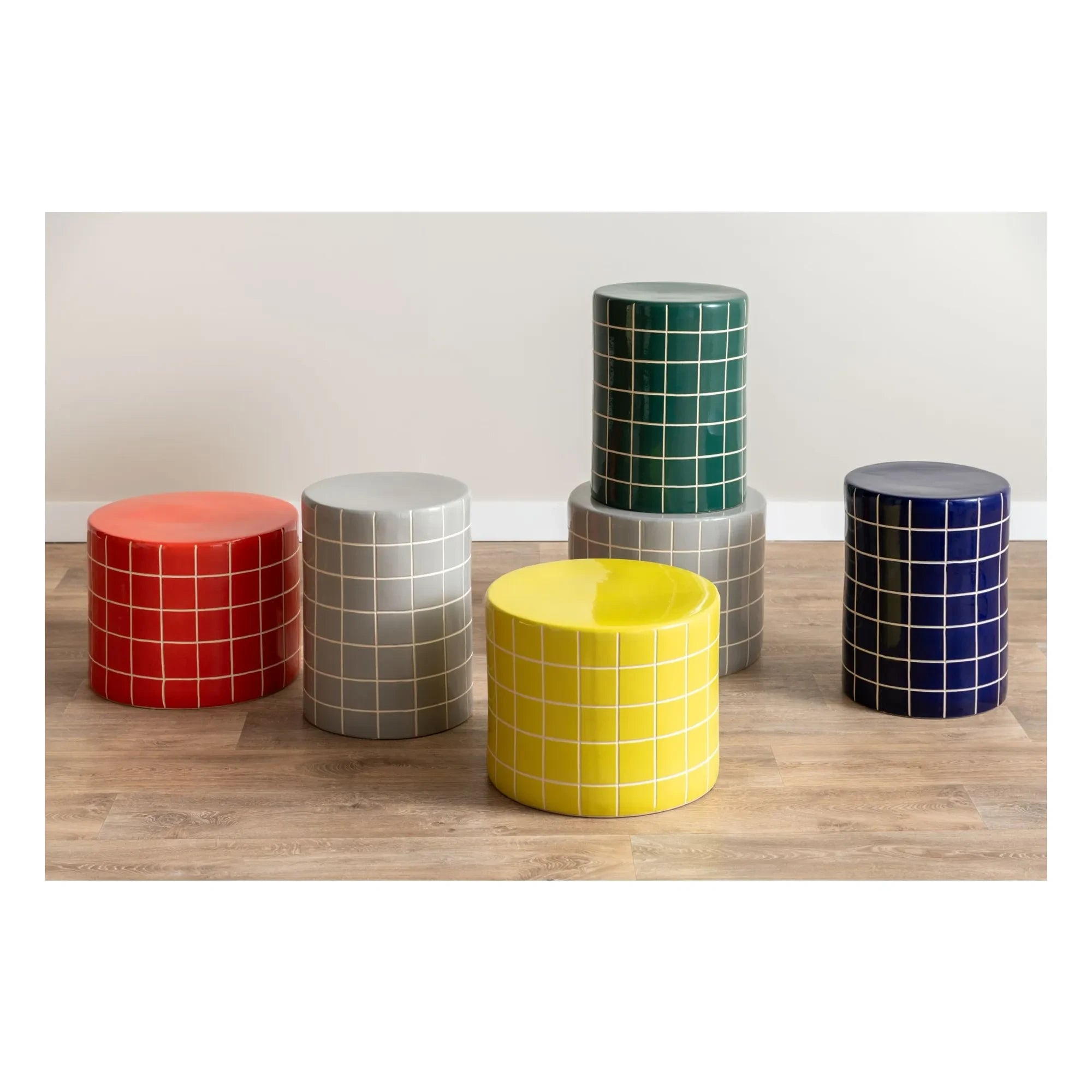 Present Time - Retro Tiles Alçak Yan Sehpa | Sarı