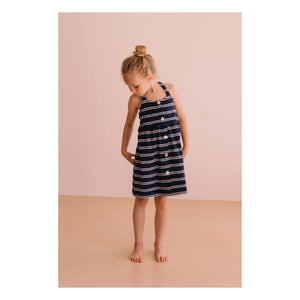We Are Kids - Simonetta Striped Organic Cotton Towel Dress | Navy Blue