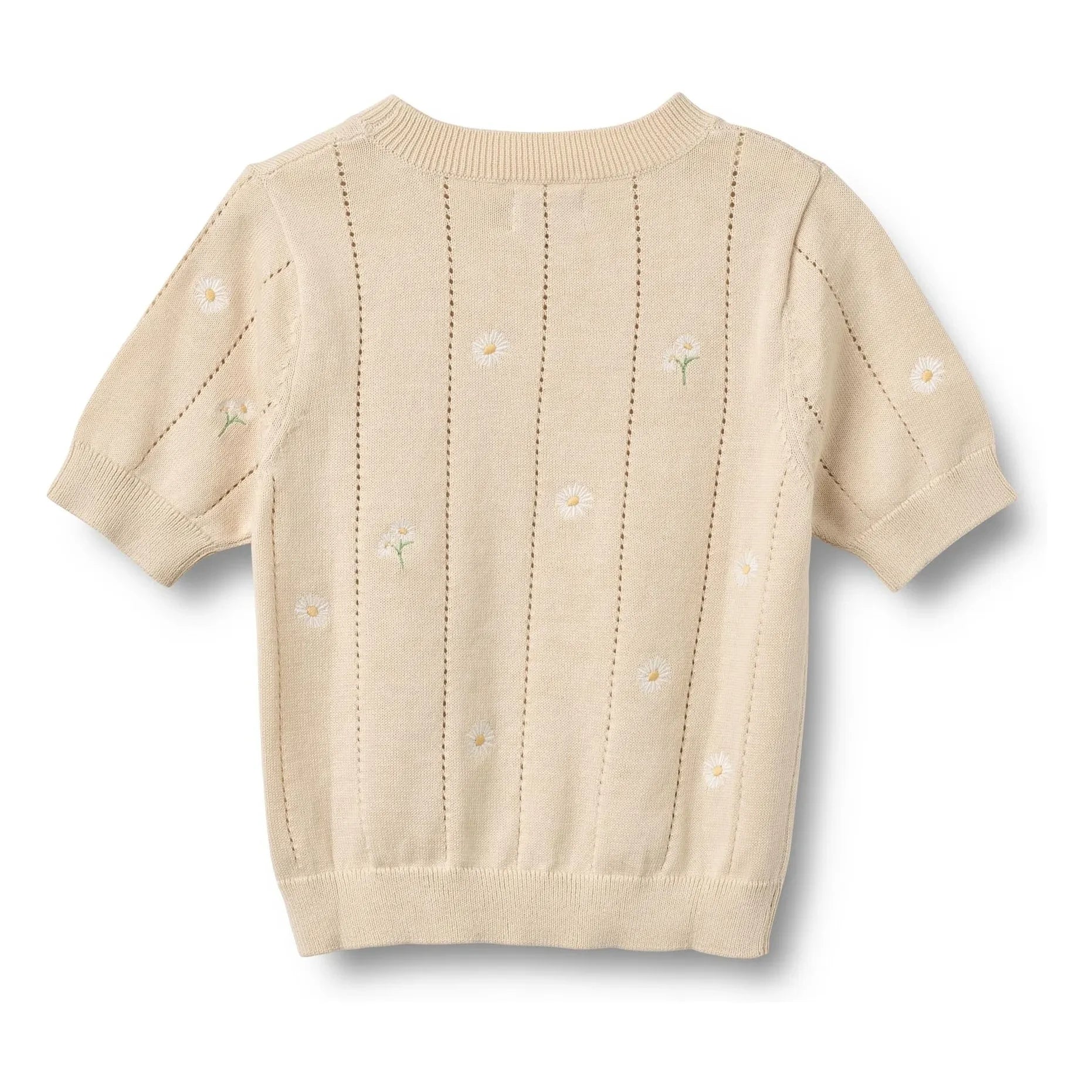 Wheat - Malvina Organic Cotton Floral Short Sleeve Sweater | Ecru