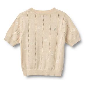 Wheat - Malvina Organic Cotton Floral Short Sleeve Sweater | Ecru