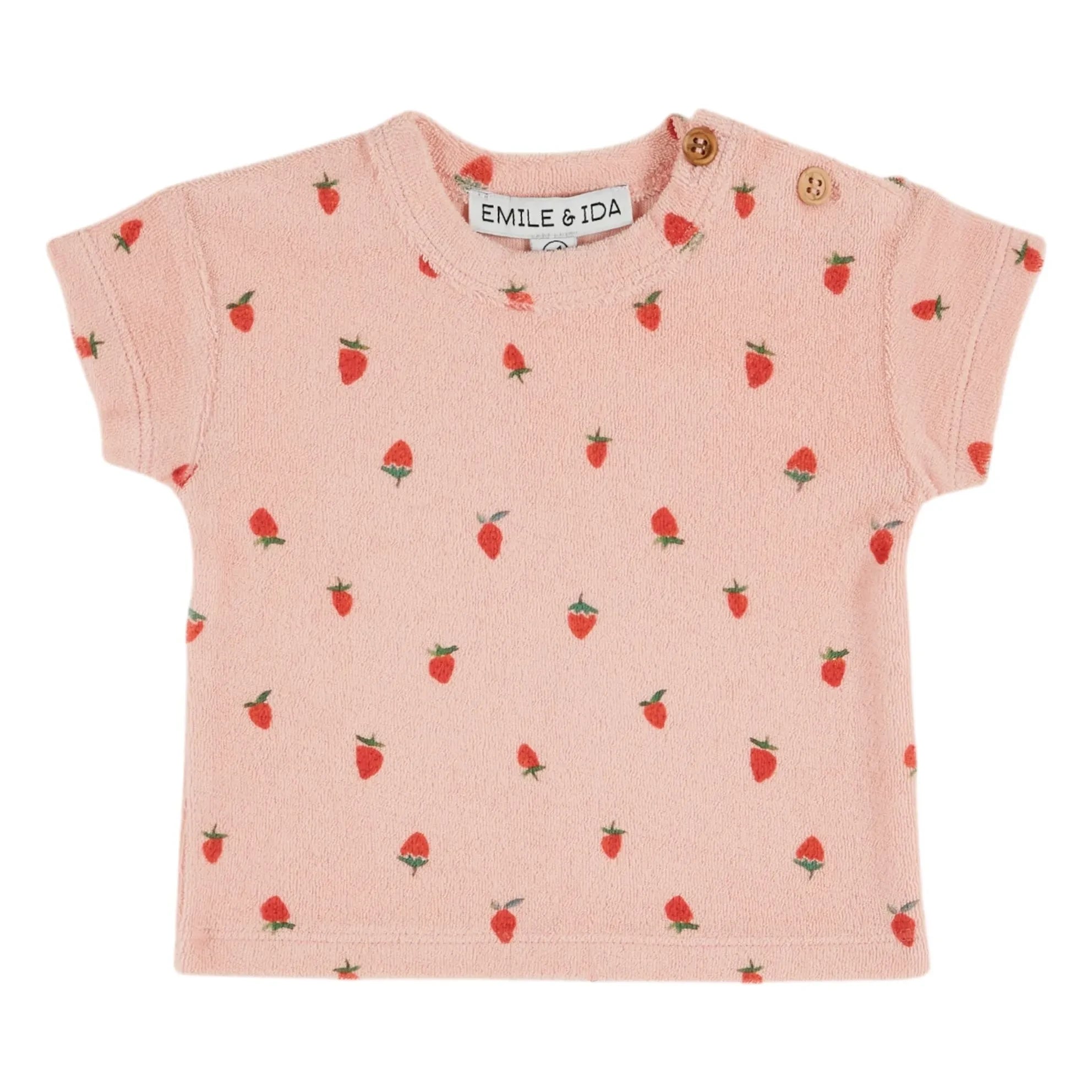 Emile et Ida - Strawberry Organic Cotton Towel T-shirt | Pink