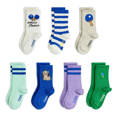 Mini Rodini - Organic Cotton 7 Pairs Ping Pong Socks | Blue