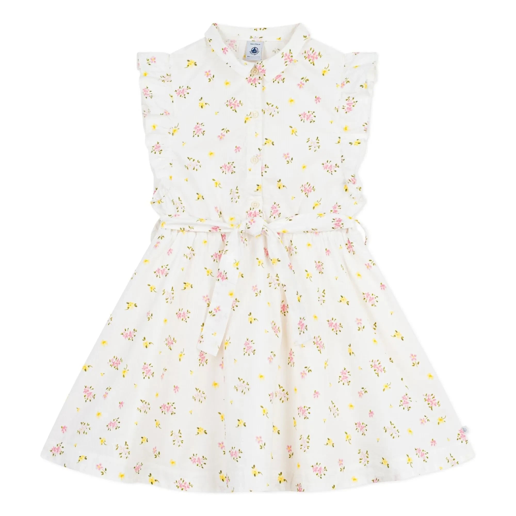 Petit Bateau - Sleeveless Floral Organic Cotton Dress | White