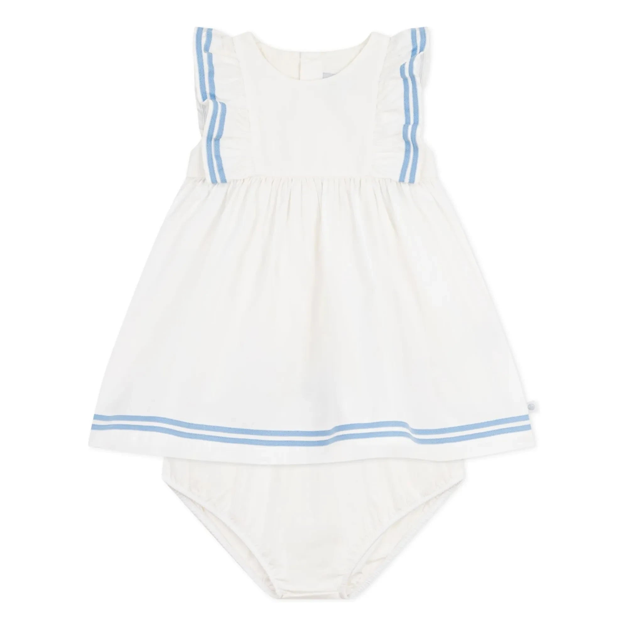Petit Bateau - Organik Pamuk Poplin Marin Elbise ve Tulum Seti | Beyaz