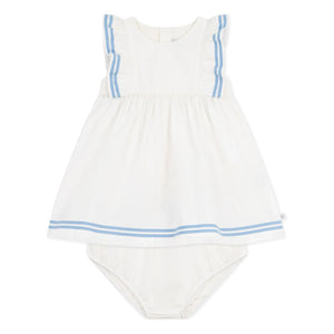 Petit Bateau - Organik Pamuk Poplin Marin Elbise ve Tulum Seti | Beyaz