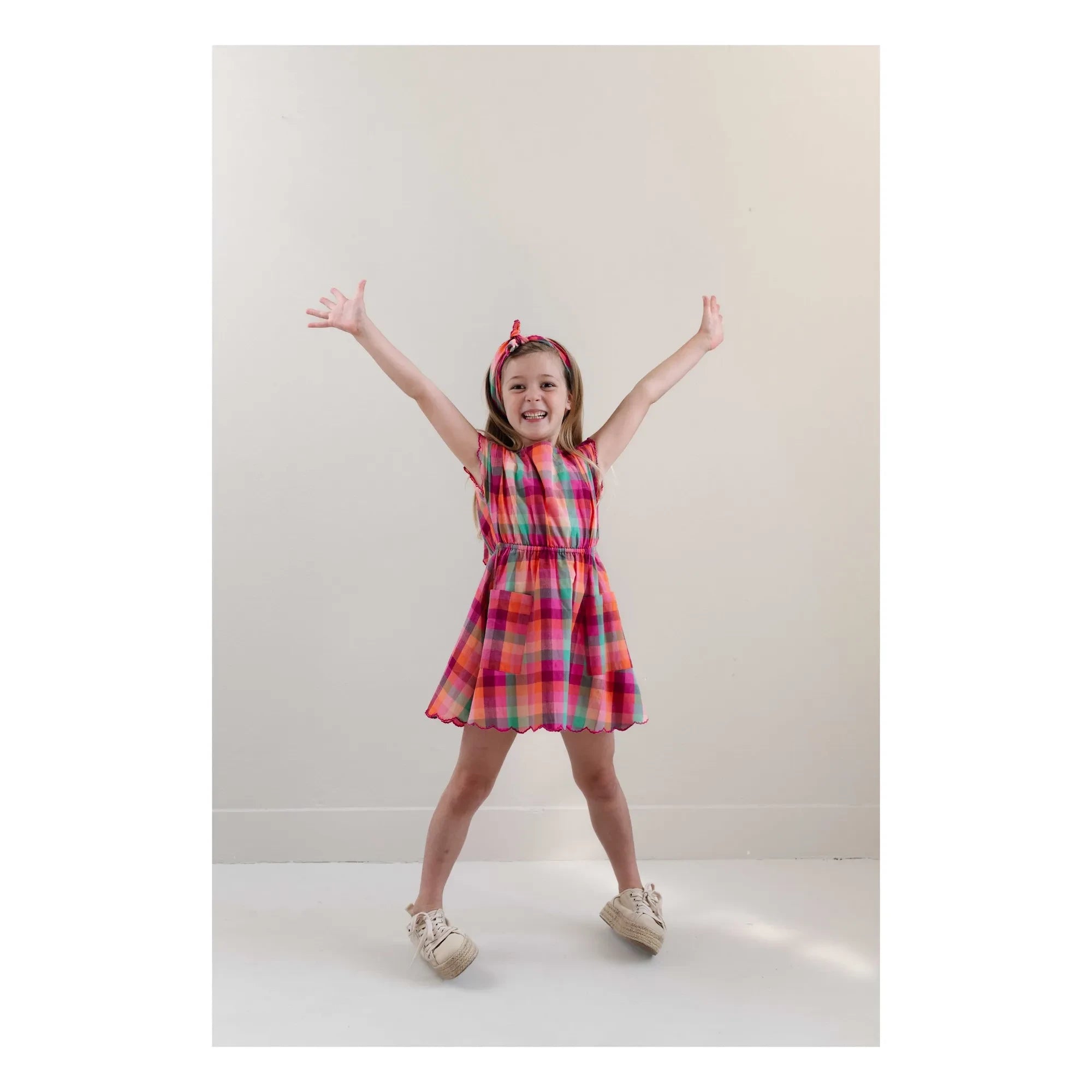 Jenest - Kiki Dress, Organic Cotton Checkered | Fuchsia