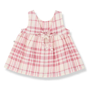 1+ in the family - Aranella Leinen Kariertes Kleid | Puder