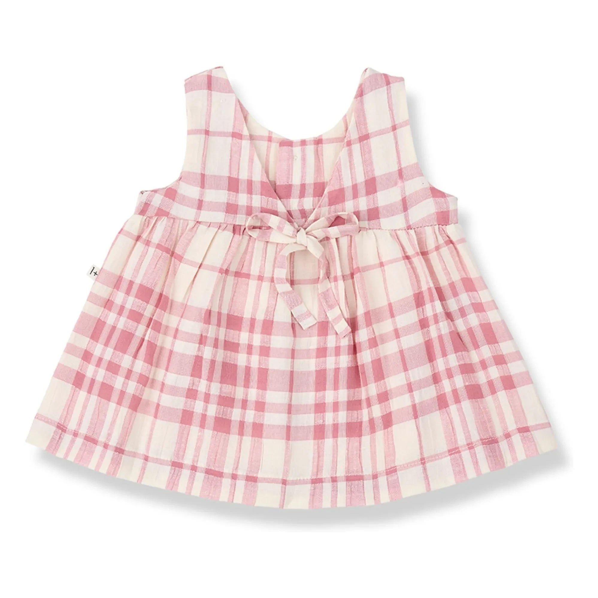 1+ in the family - Aranella Leinen Kariertes Kleid | Puder