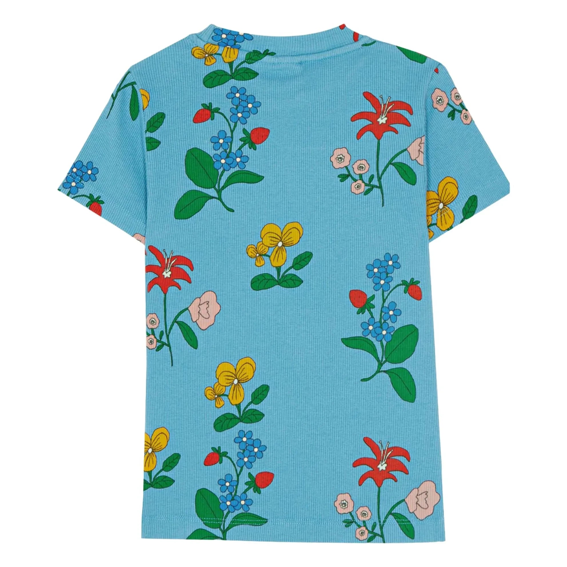 The Campamento - Ribbed T-Shirt Flowers | Azure blue