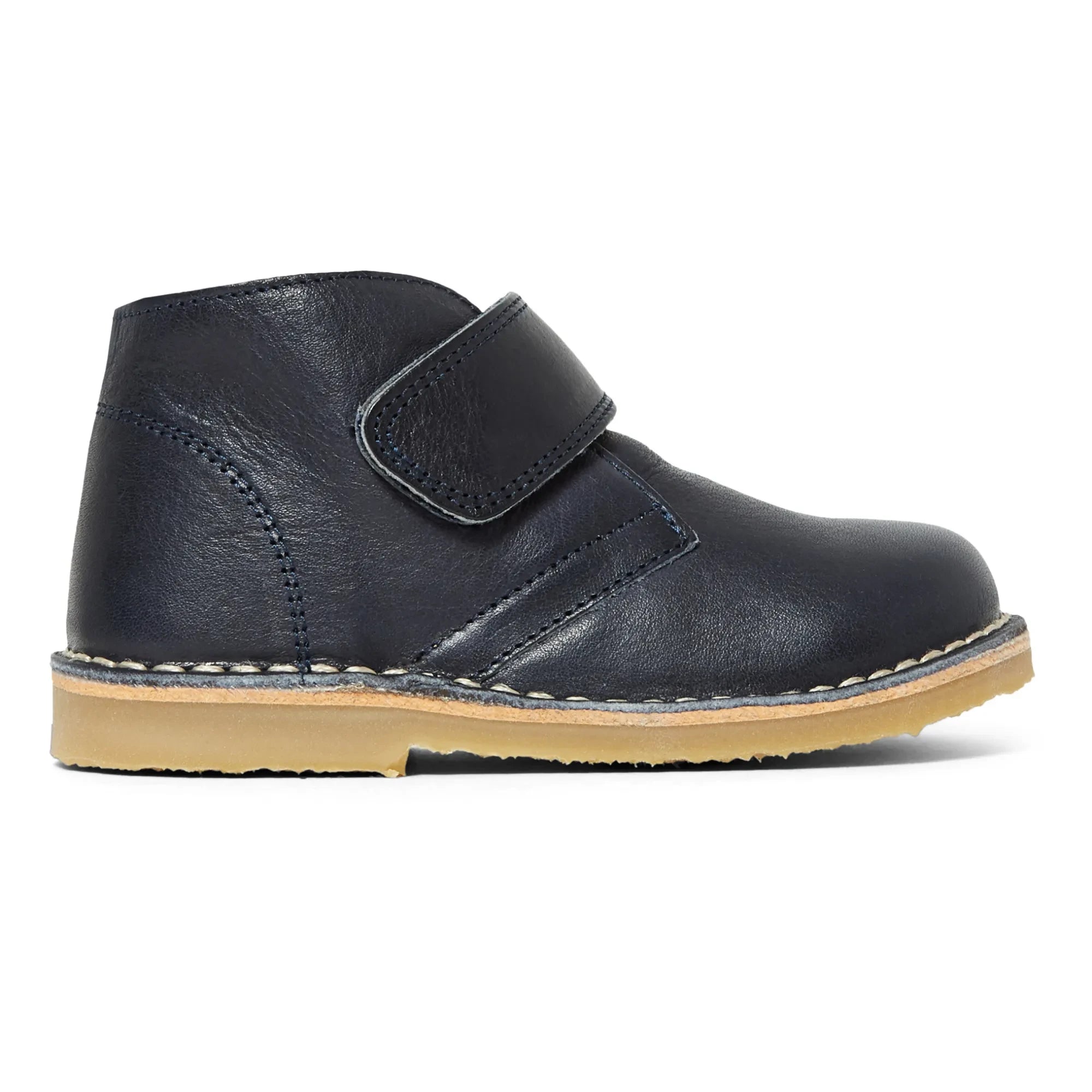 Petit Nord - Schuhe mit Klettverschluss und Fellbesatz in Sandfarbe | Marineblau