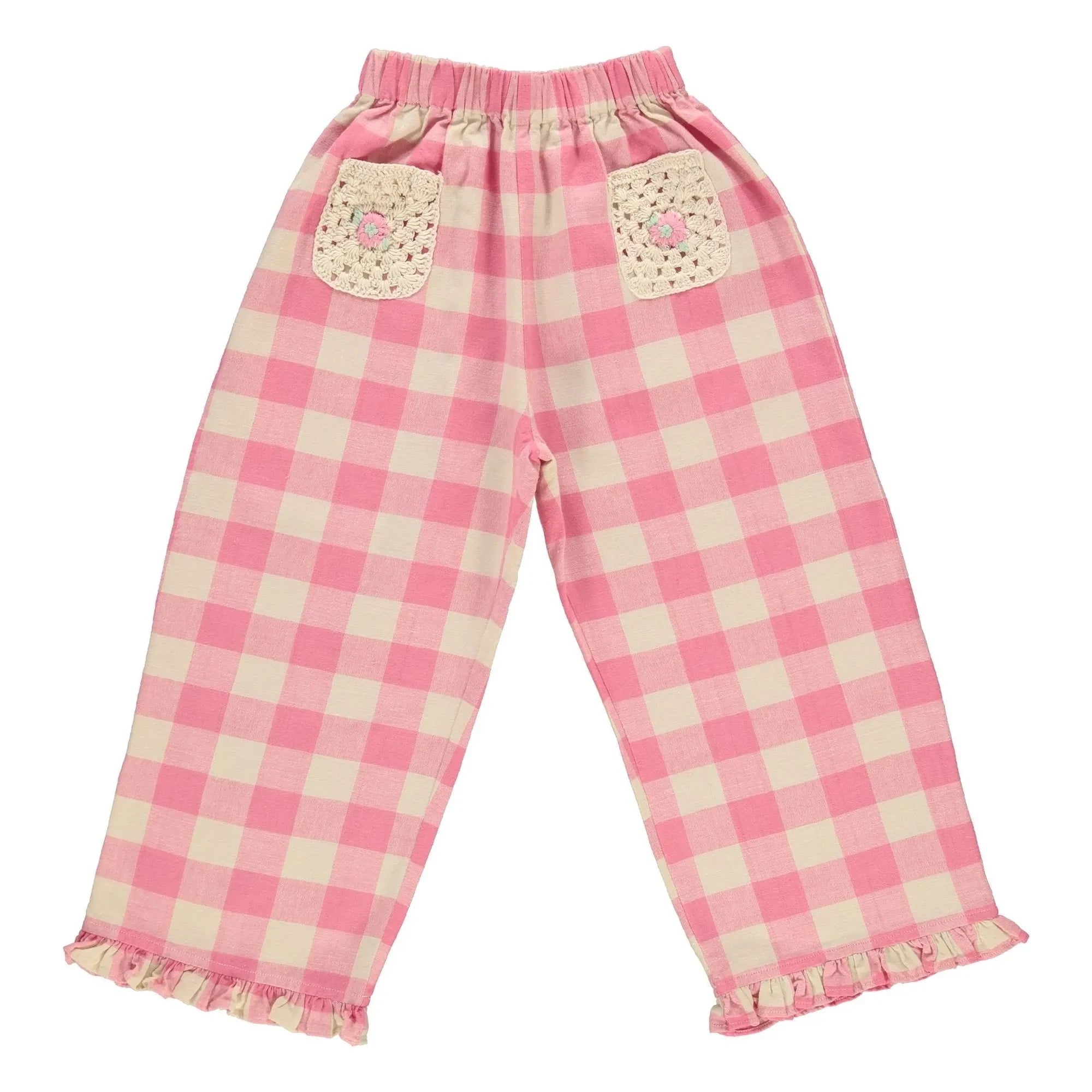 Bebe Organic - Anais Kareli Cepli Tığ İşlemeli Pantolon | Pembe