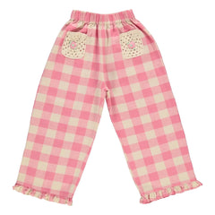 Bebe Organic - Anais Check Crochet Embroidered Trousers with Pockets | Pink