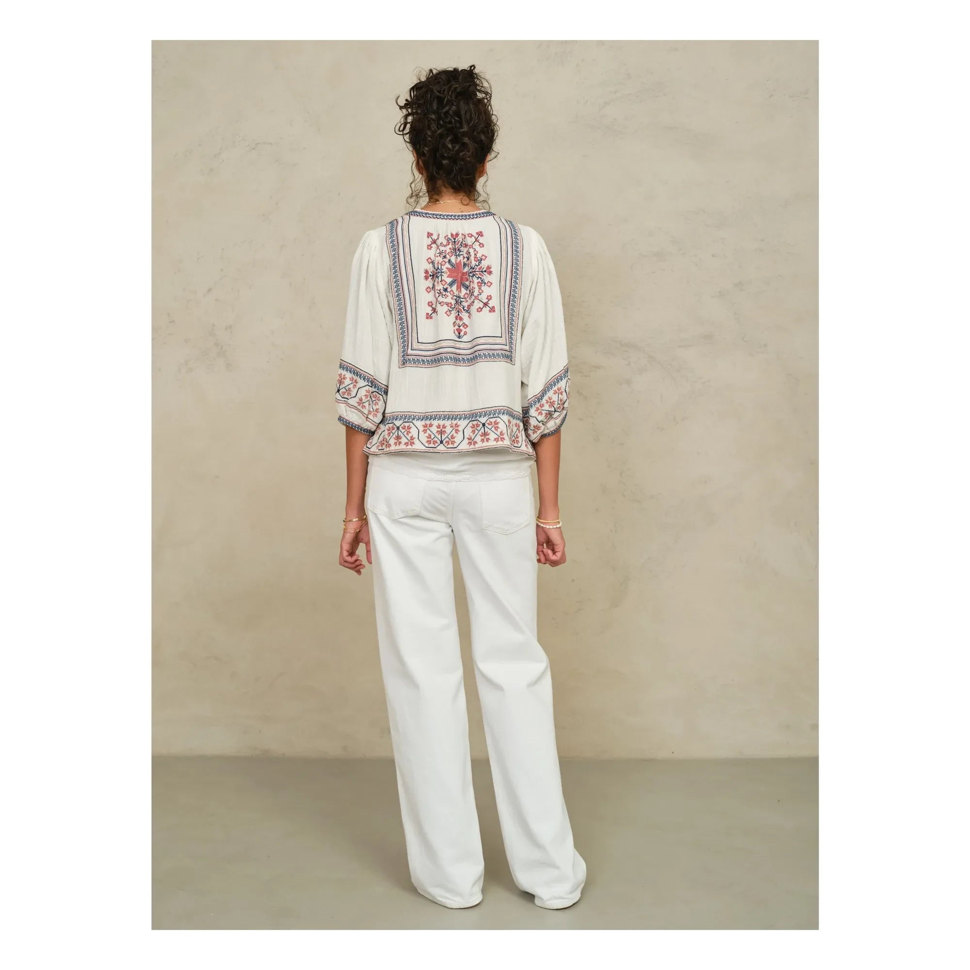M.A.B.E. - Calista Cotton Embroidered Jacket | Ecru