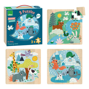 Vilac - Dünyanın Hayvanları 3’lü Puzzle Seti - 16 Parça