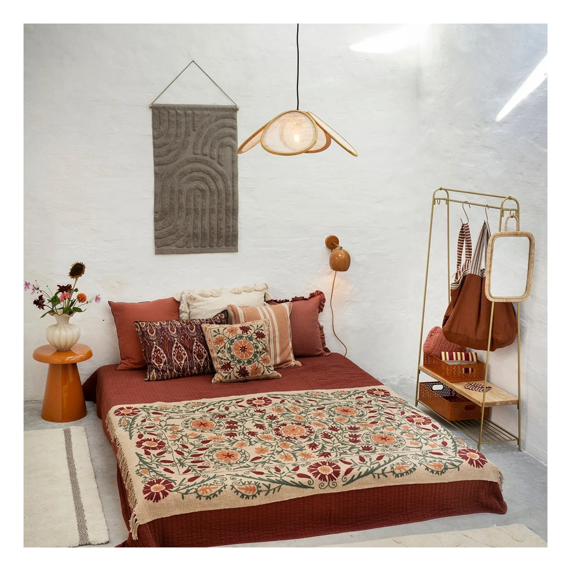 Madam Stoltz - Suzani Embroidered Throw | Brown