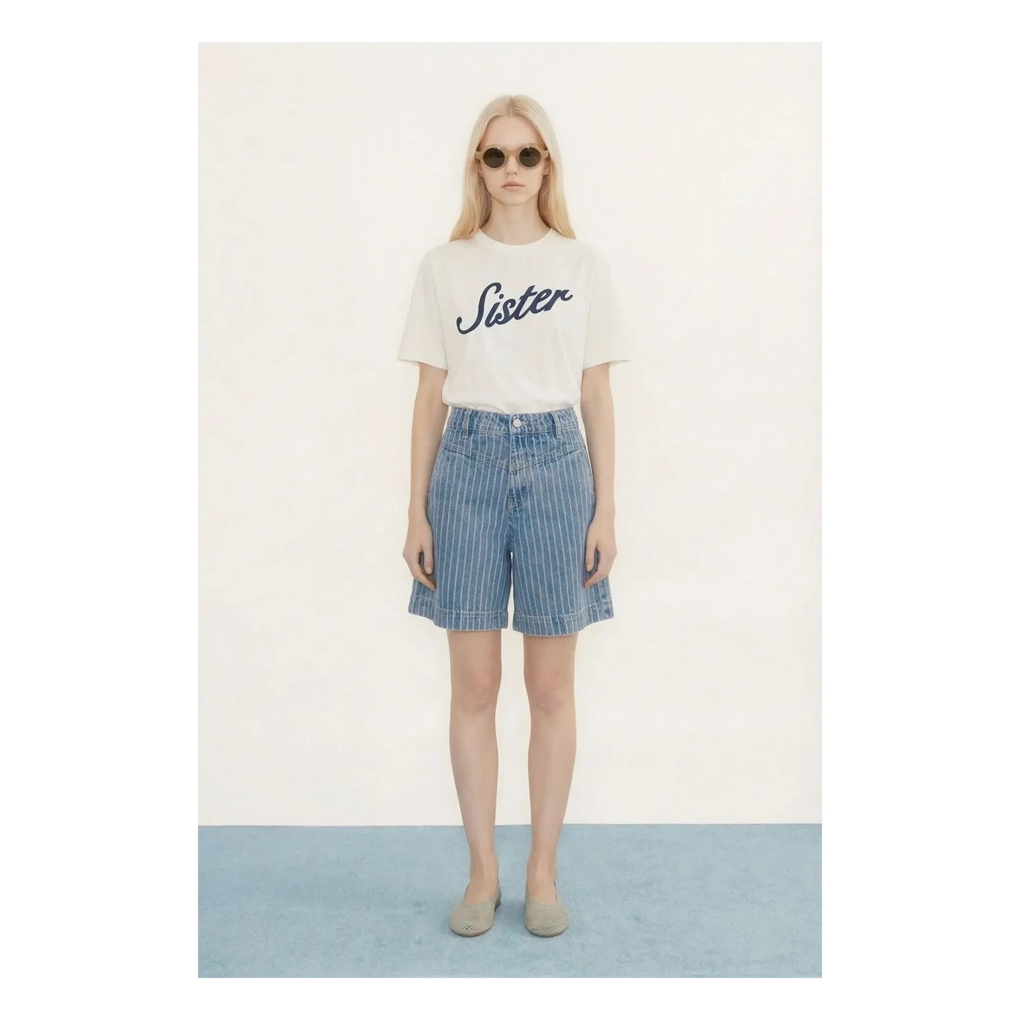The Tiny Big Sister - Cotton Striped Shorts | Light Blue Denim