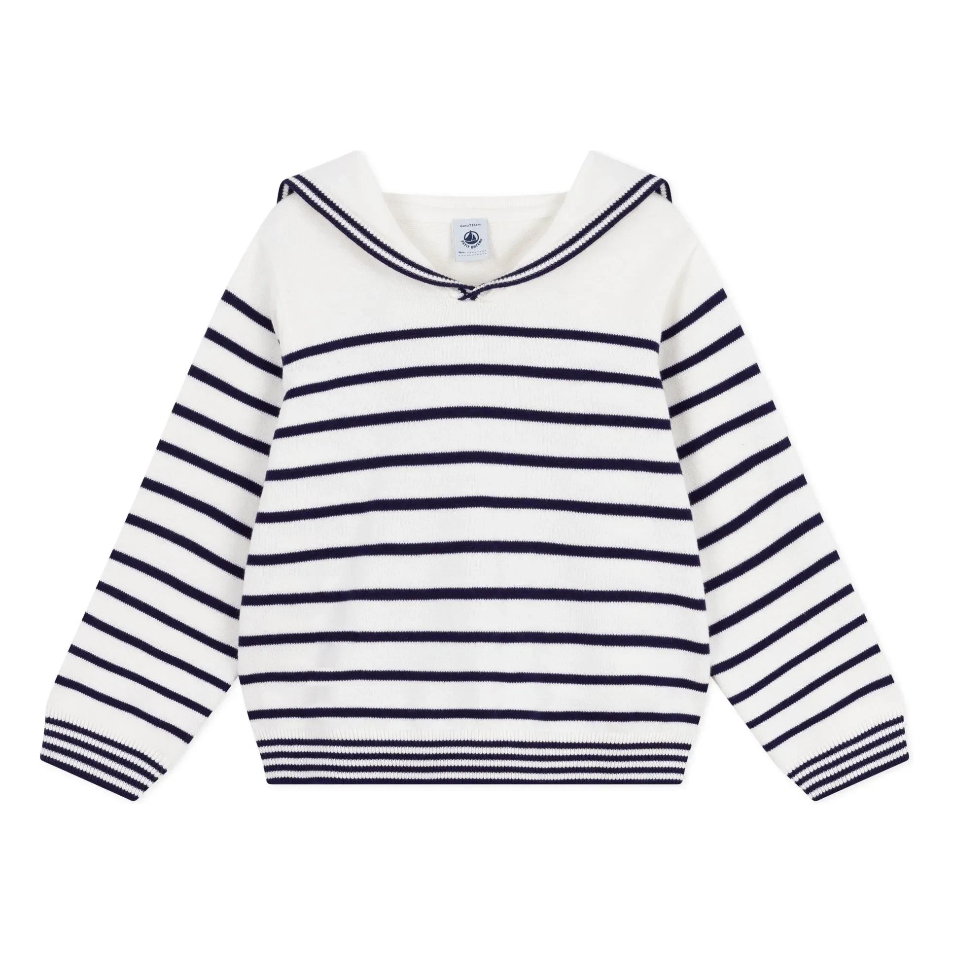 Petit Bateau – Ringelpullover mit Rundhalsausschnitt aus Bio-Baumwolle | Weiß