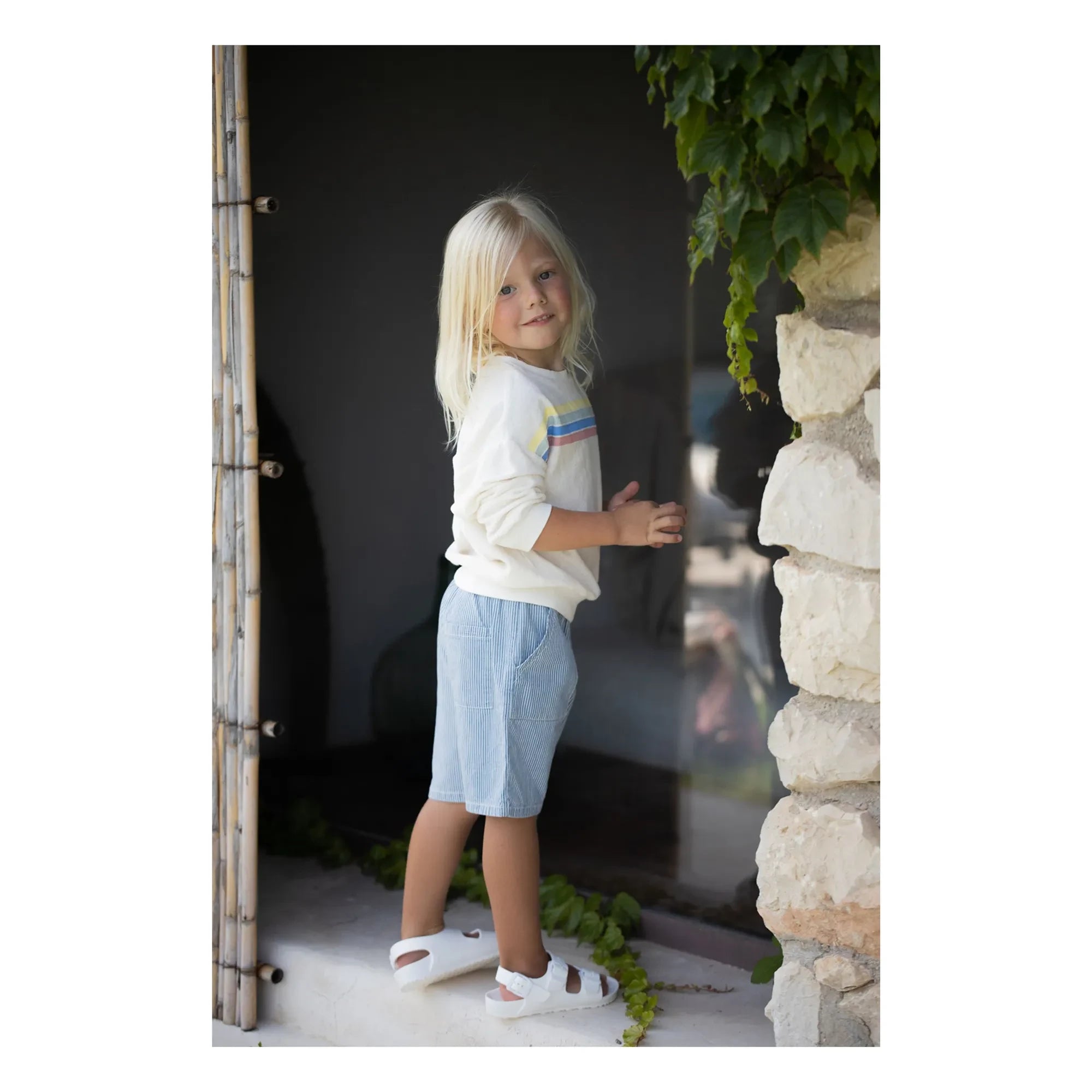1+ in the family - Andratx Çizgili Denim Bermuda Şort Organik Pamuk | Açık Mavi