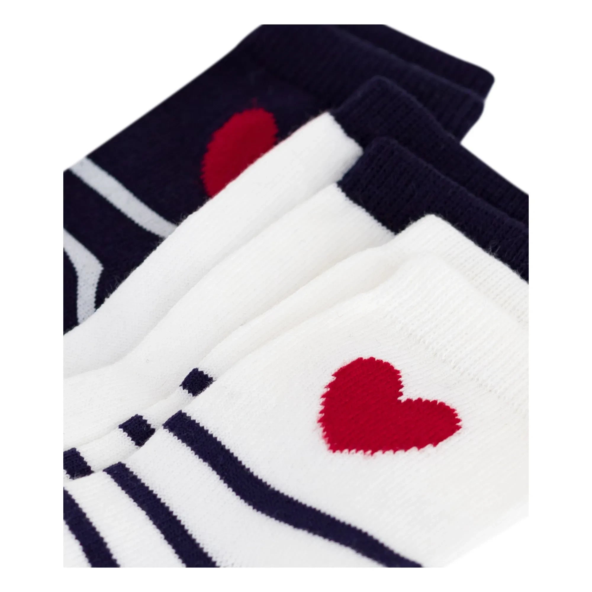 Petit Bateau - Kalp Çizgili 3 Çift Çorap Seti | Beyaz