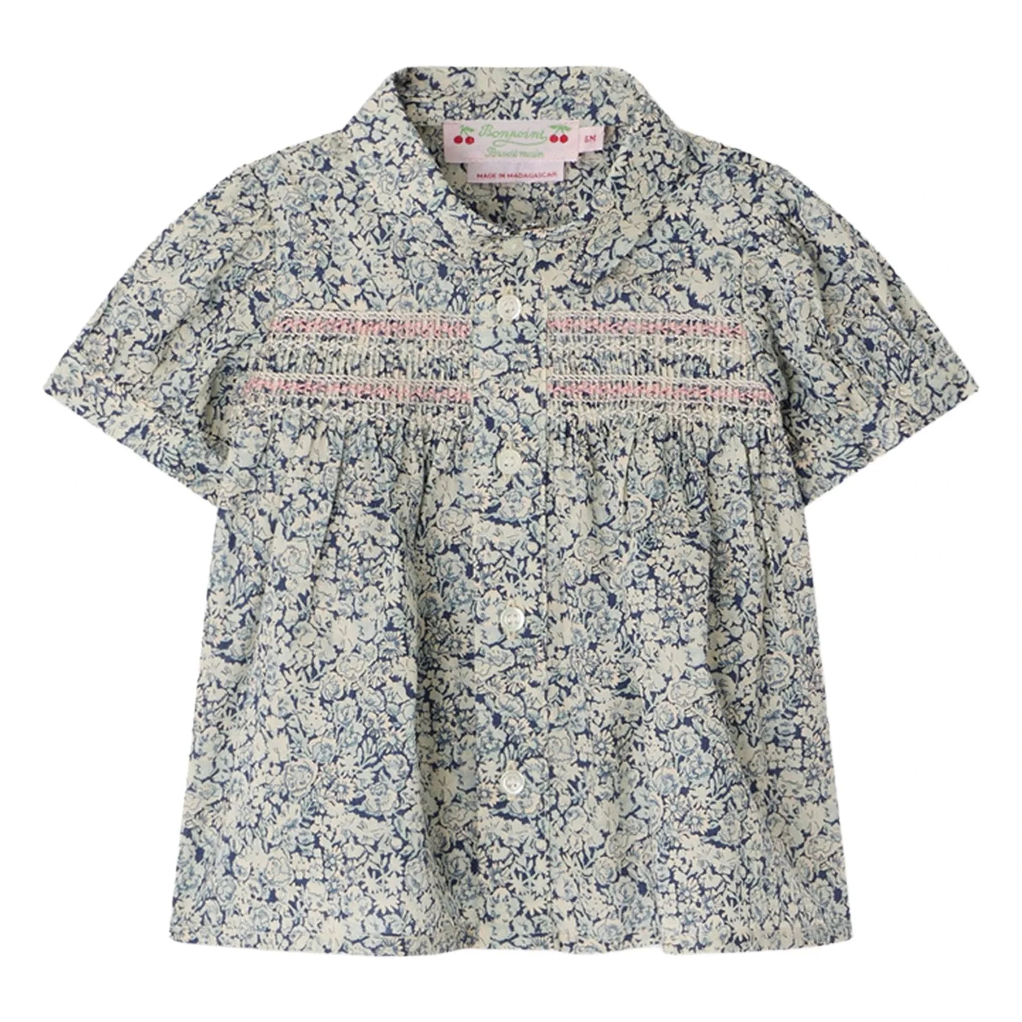 Bonpoint - Claudine Yaka Laurencia Fleurie Bio-Baumwollbluse | Preußisch Blau