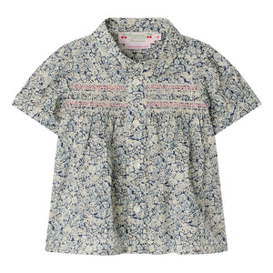 Bonpoint - Claudine Yaka Laurencia Fleurie Bio-Baumwollbluse | Preußisch Blau