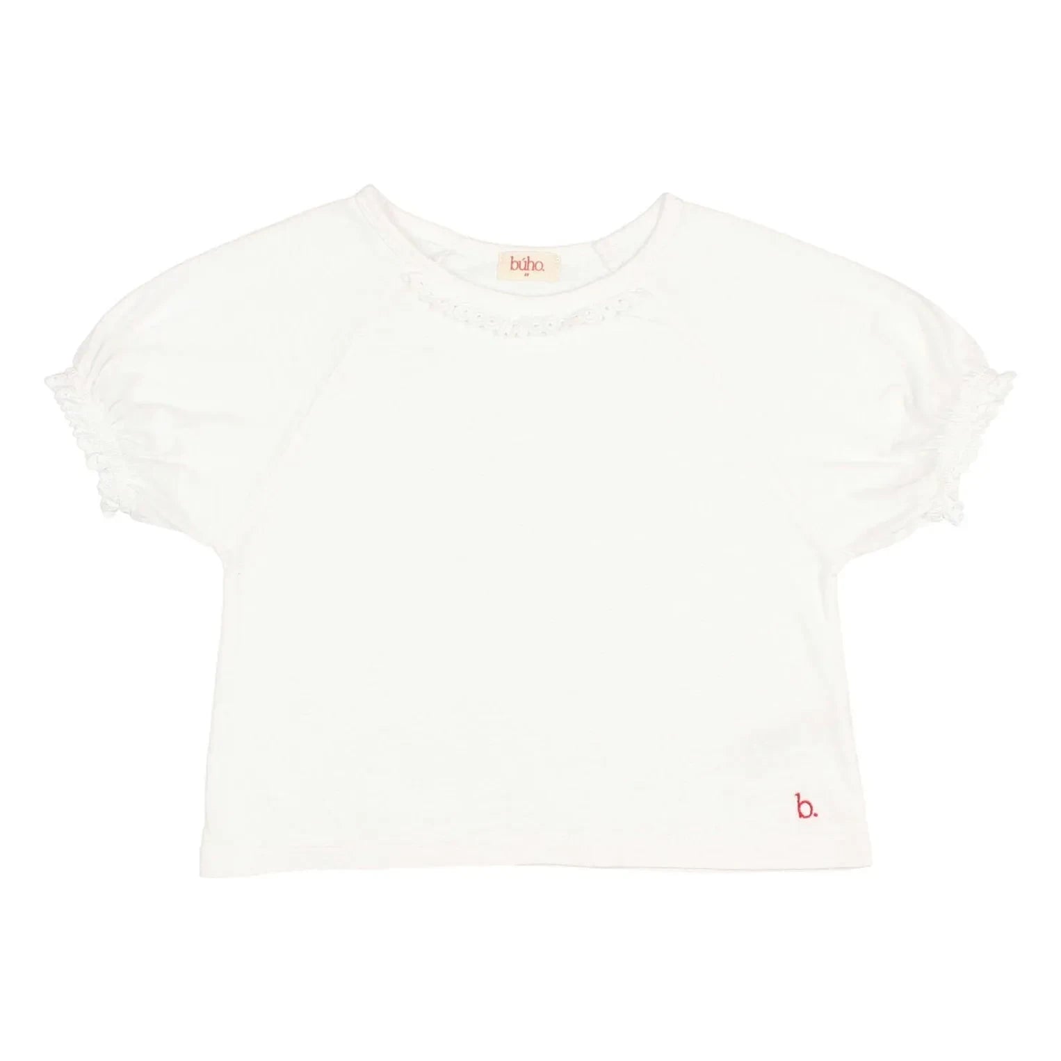 Búho - Organik pamuk dantelli T-shirt | Beyaz