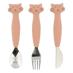 Trixie - Mrs. Cat Silicone Fork, Spoon, Knife Set - 3 Pieces | Pink