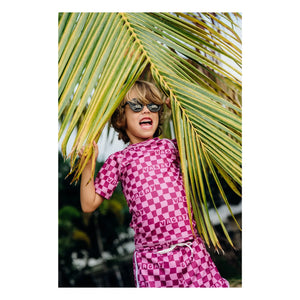 Beach & Bandits - Checked Vacation Trunk Recycled Fiber UV-Protective Swimsuit Shorts | Fuchsia