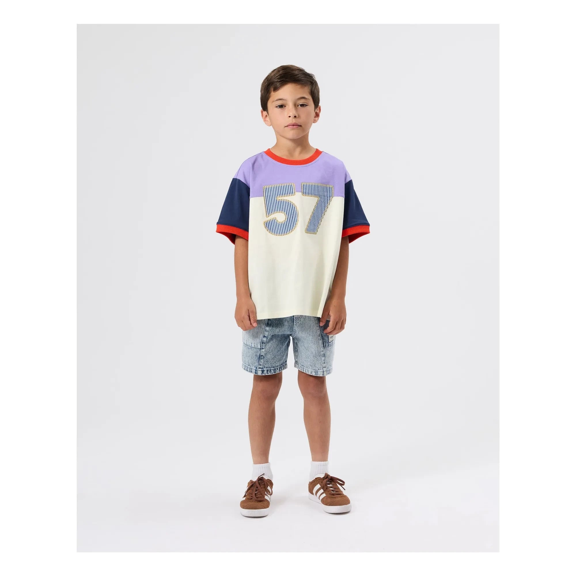 Goldie + Ace - Gestreifte Jeans-Shorts | Blau