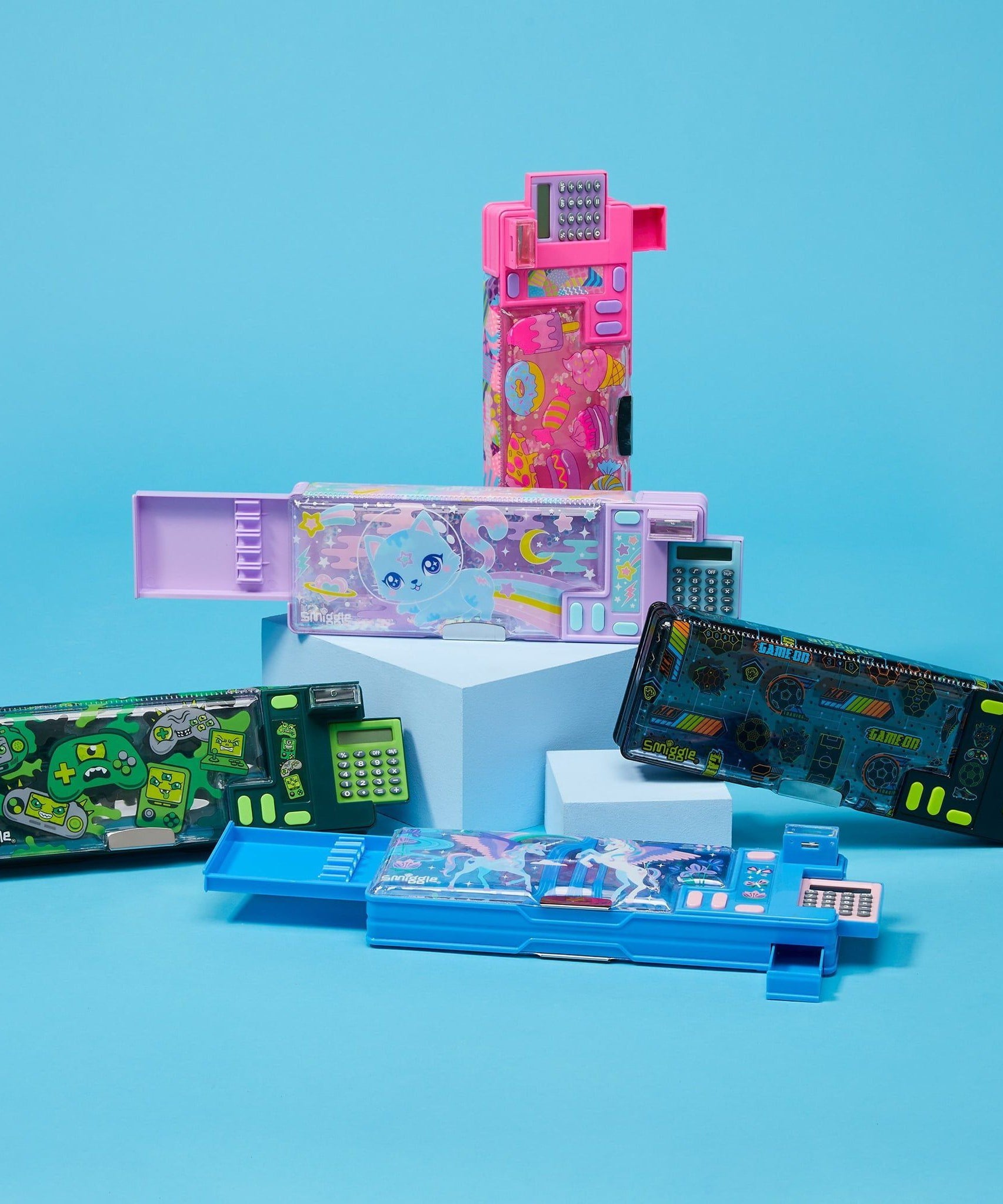 Smiggle - Budz Mavişler Hesap Makineli Pop Out Otomatik Kalem Kutusu-Dinossi