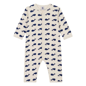 Petit Bateau - Baleineli Patisiz Organik Pamuk Pijama | Koyu gri bej