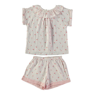 Risu Risu - Lisboa Kurzer Pyjama Kirsche Bio-Baumwolle Gaze-Stoff | Ecru