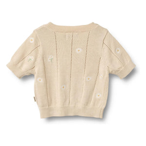 Wheat - Malvina Bio Baumwolle Geblümter Baby Kurzarm-Pullover | Ecru