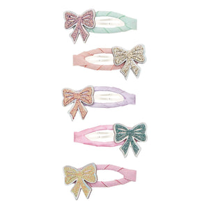 Mimi & Lula - Set of 5 Mini Glitter Bow Hair Clips | Pink