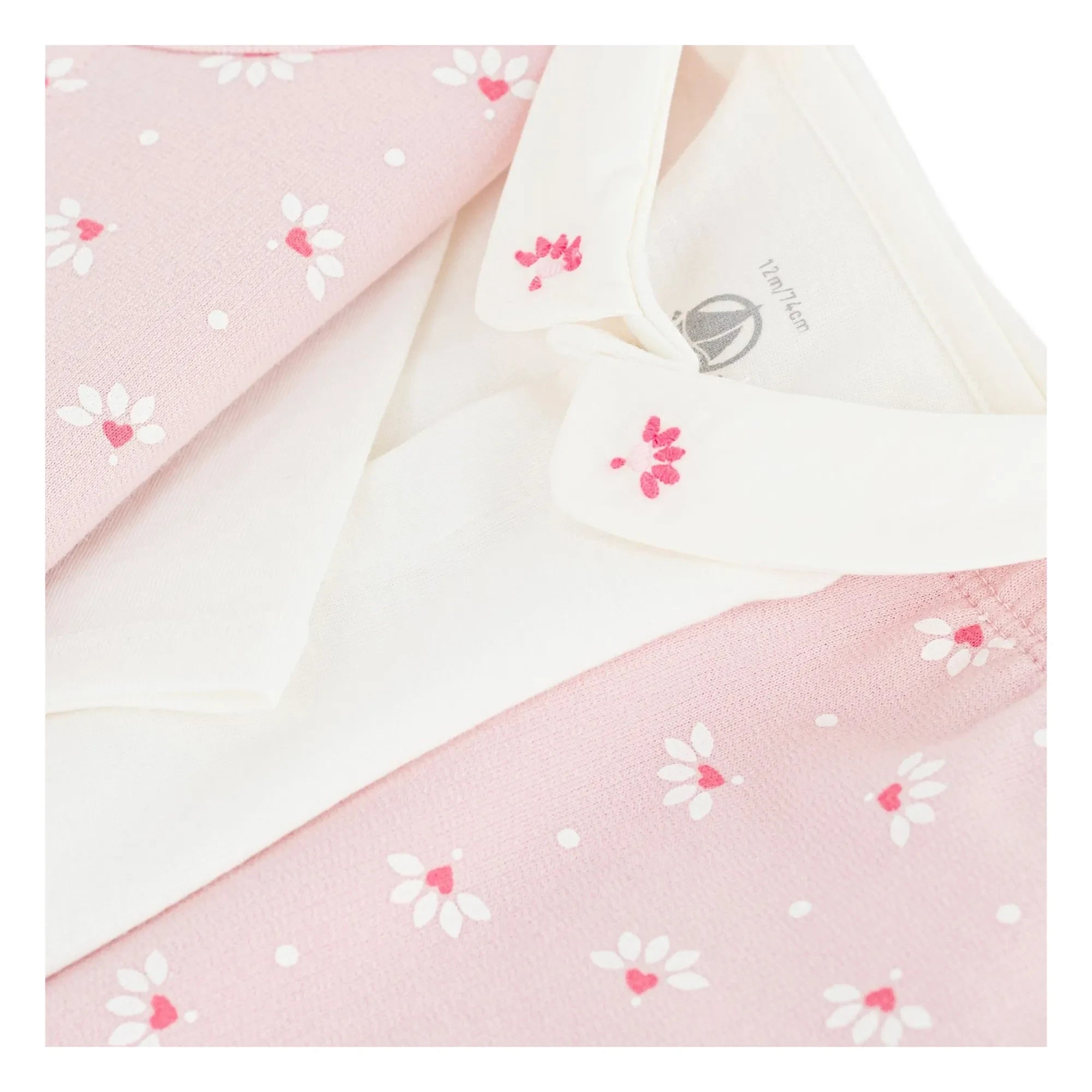Petit Bateau - Organik pamuklu çiçek desenli hırka, pantolon ve body seti | Pembe