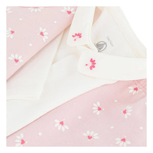 Petit Bateau - Organik pamuklu çiçek desenli hırka, pantolon ve body seti | Pembe