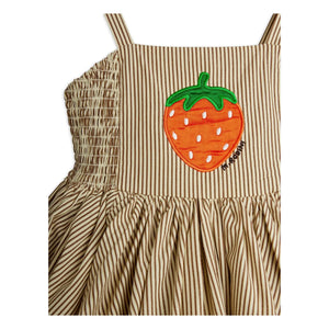 Mini Rodini - Çizgili Poplin Organik Pamuklu Büzgülü Elbise | Kahverengi