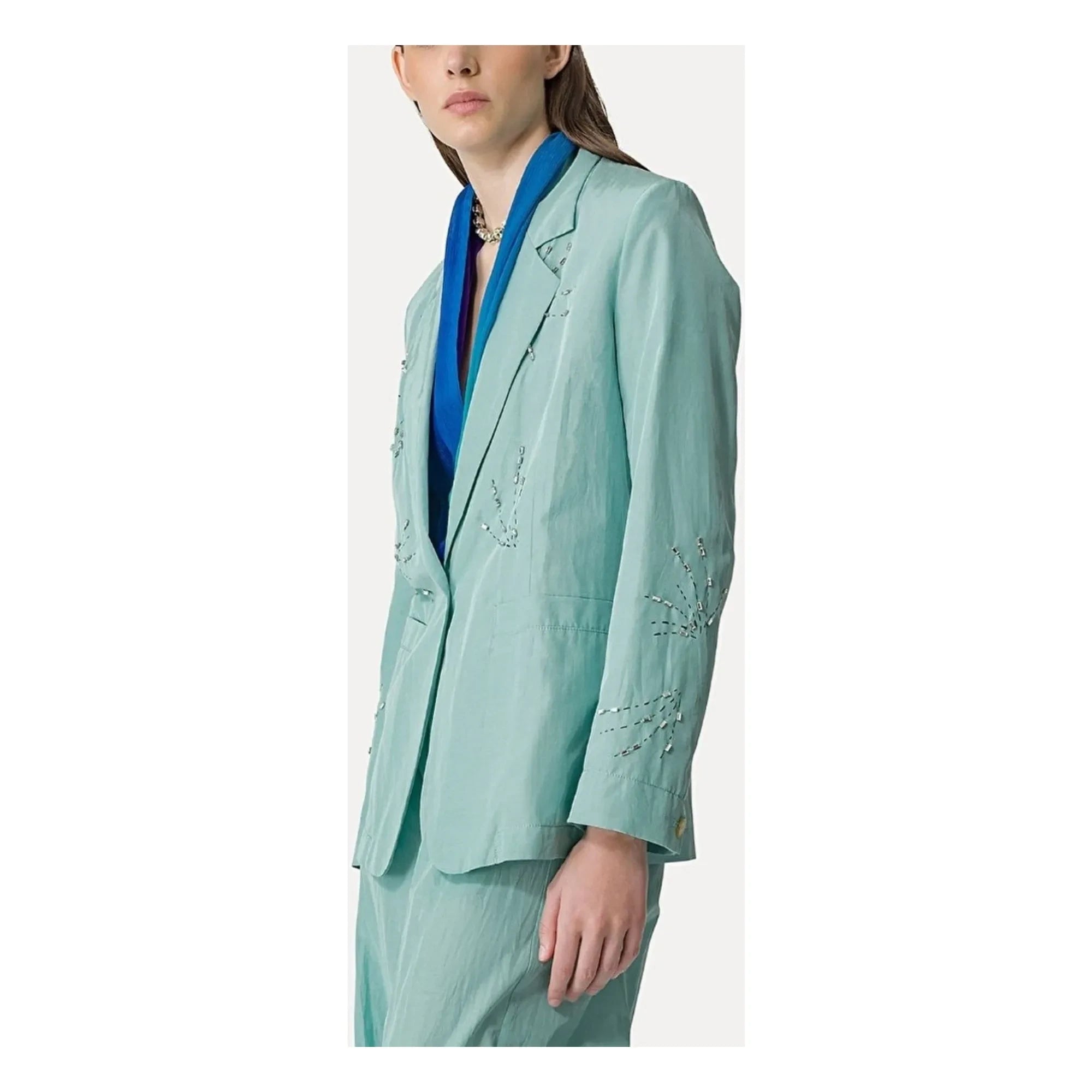 Forte Forte - Kare Kesim Taffeta İşlemeli Ceket | Aqua