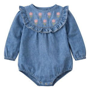 Lililotte - Berenice Tencel Organik Pamuk İşlemeli Tulum | Denim mavisi