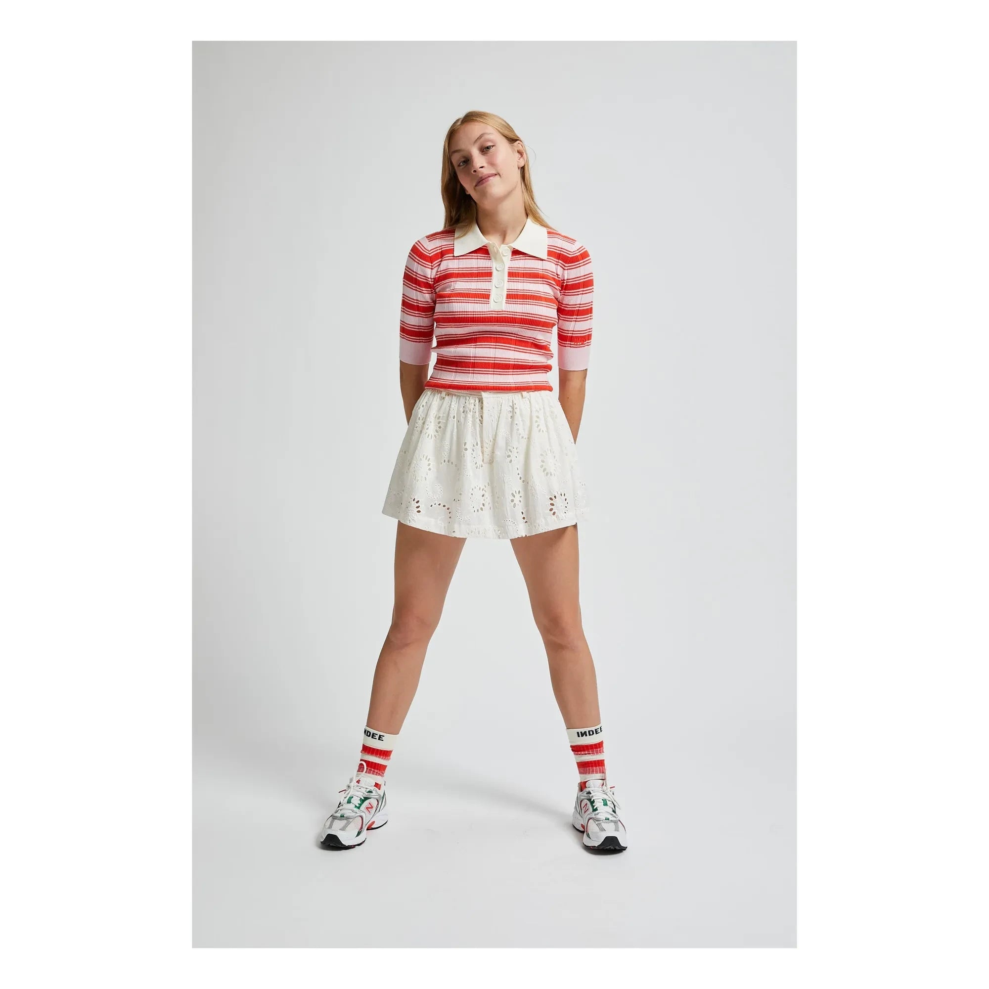 Indee - Broderie Anglaise Mini Etek Vendee | Beyaz