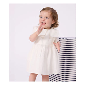 Petit Bateau - Keten ve organik pamuktan denizci yakalı elbise ve bloomer seti | Beyaz