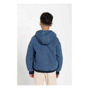 Hundred Pieces - Kapuzenjacke aus mattem Denim | Denim-Blau