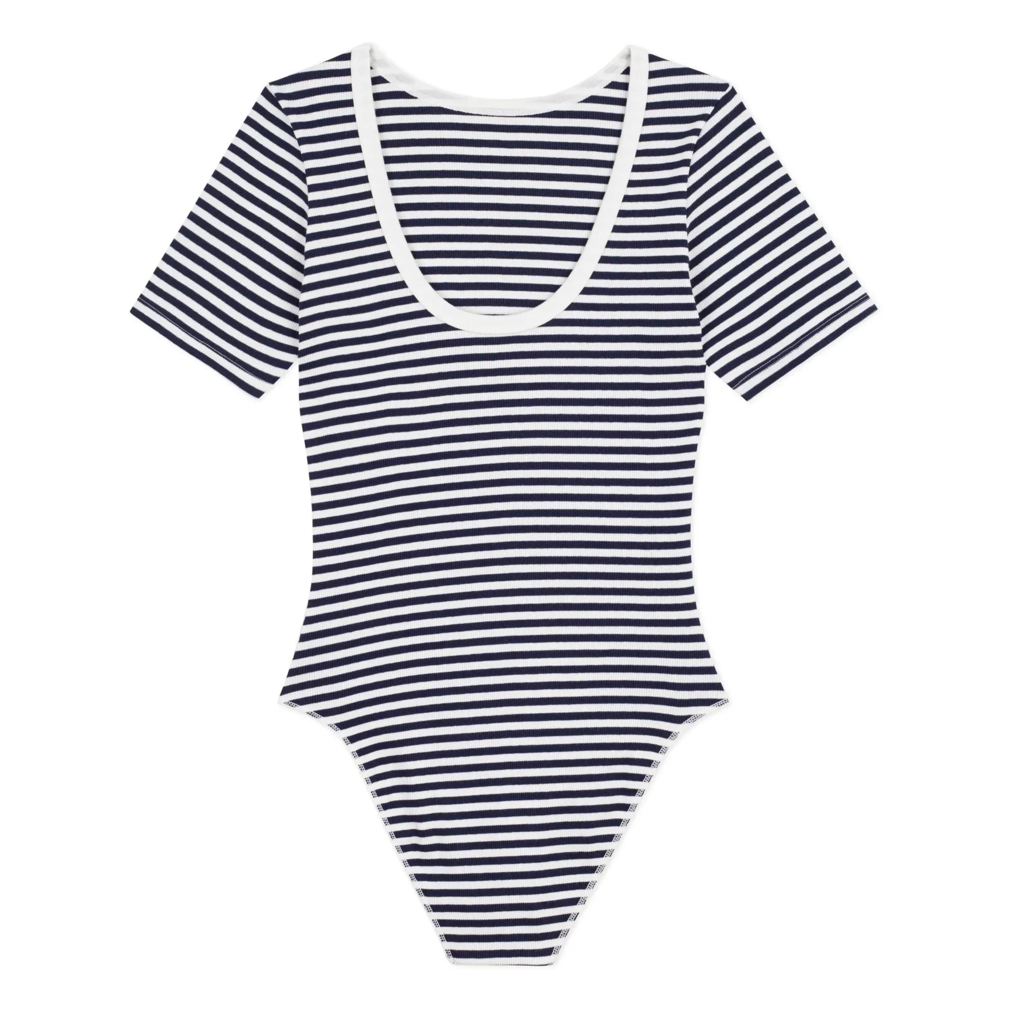 Petit Bateau – Gestreifter Body aus Bio-Baumwollripp | Marineblau