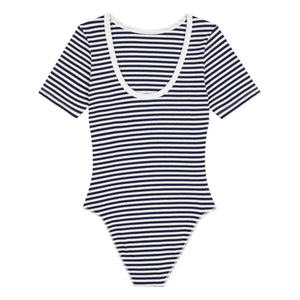 Petit Bateau – Gestreifter Body aus Bio-Baumwollripp | Marineblau