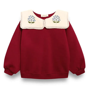 birinit - Organik pamuklu işlemeli drapeli yaka sweatshirt | Bordo
