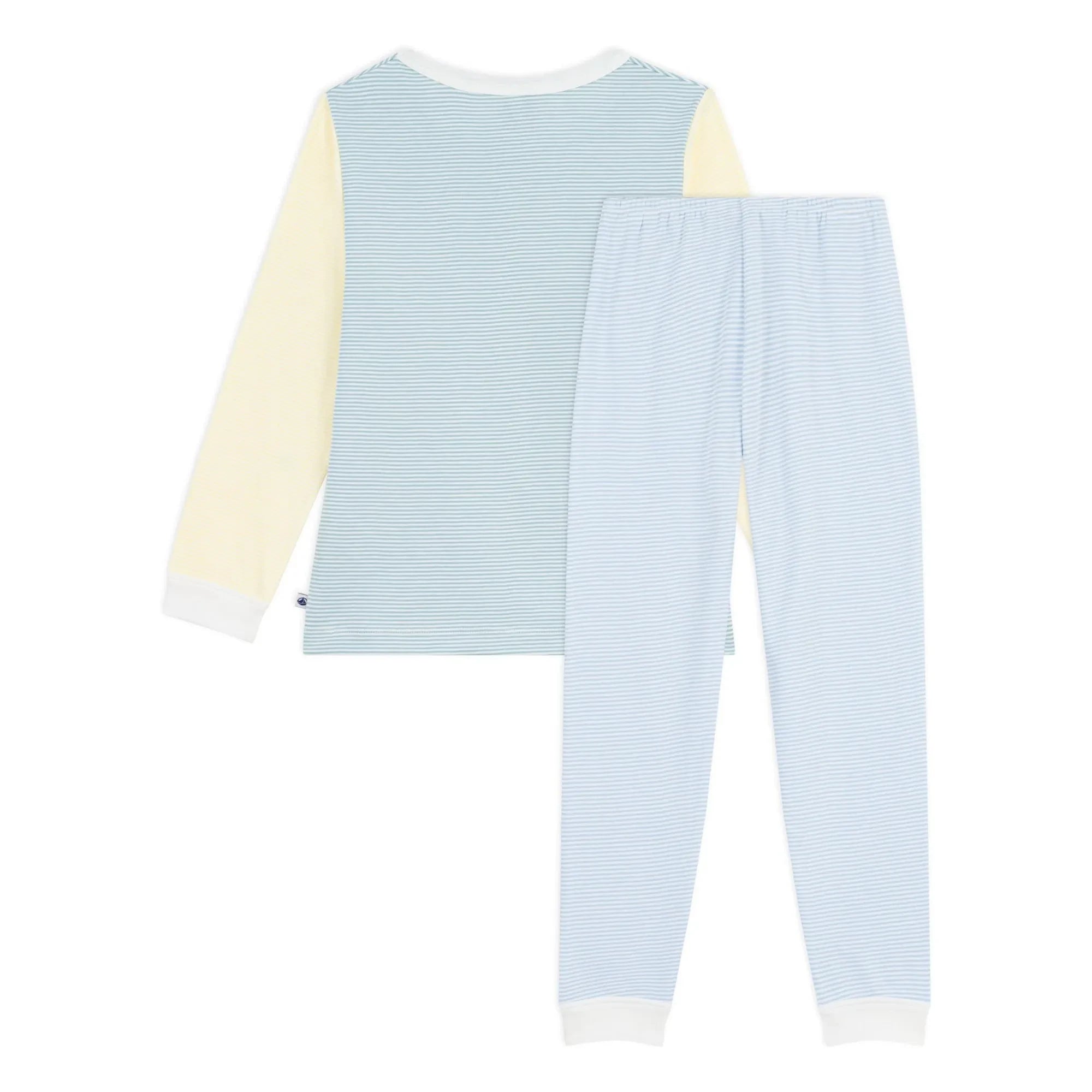 Petit Bateau – Schlafanzug mit gestreiften Blockfarben aus Milleraies-Material | Grün