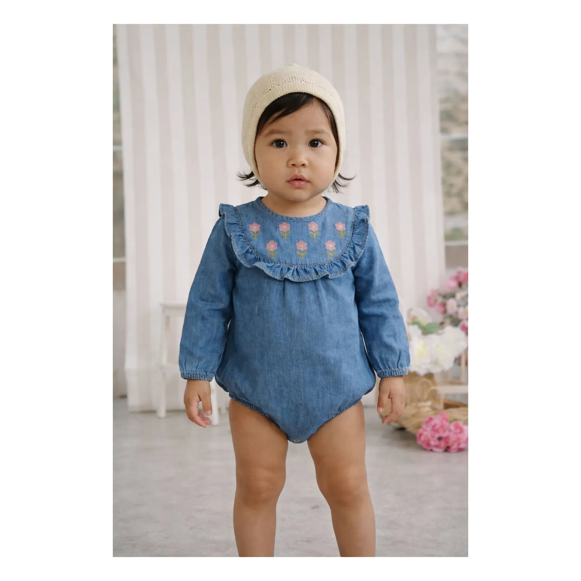 Lililotte - Berenice Tencel Organik Pamuk İşlemeli Tulum | Denim mavisi