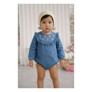 Lililotte - Berenice Tencel Organik Pamuk İşlemeli Tulum | Denim mavisi