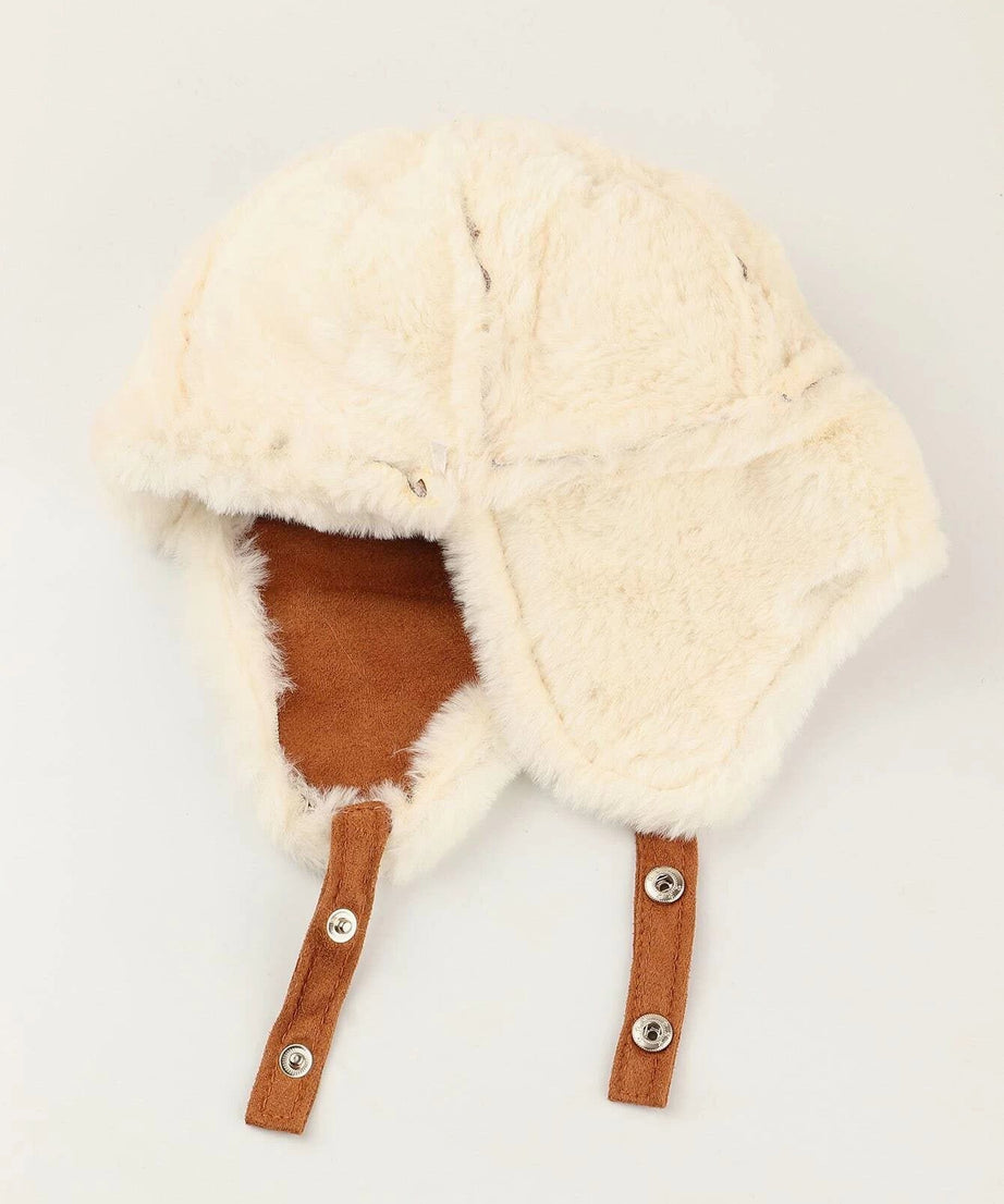 Dinossi - Polar Kürklü Ponponlu Pilot Çocuk Şapkası-Dinossi