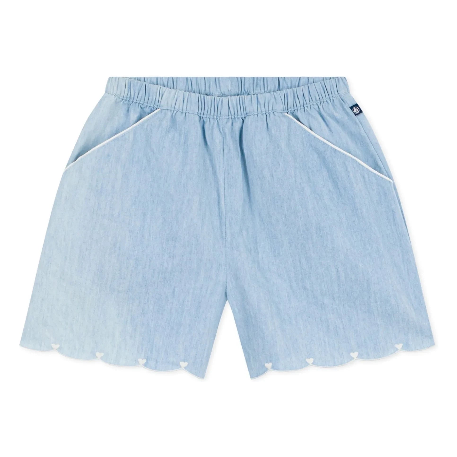 Petit Bateau - Shorts aus Bio-Baumwoll-Chambray mit Herzmuster | Hellblau